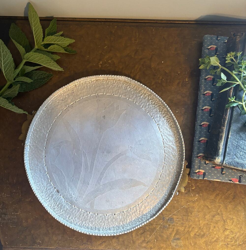Vintage 1940s hammered aluminum serving tray
